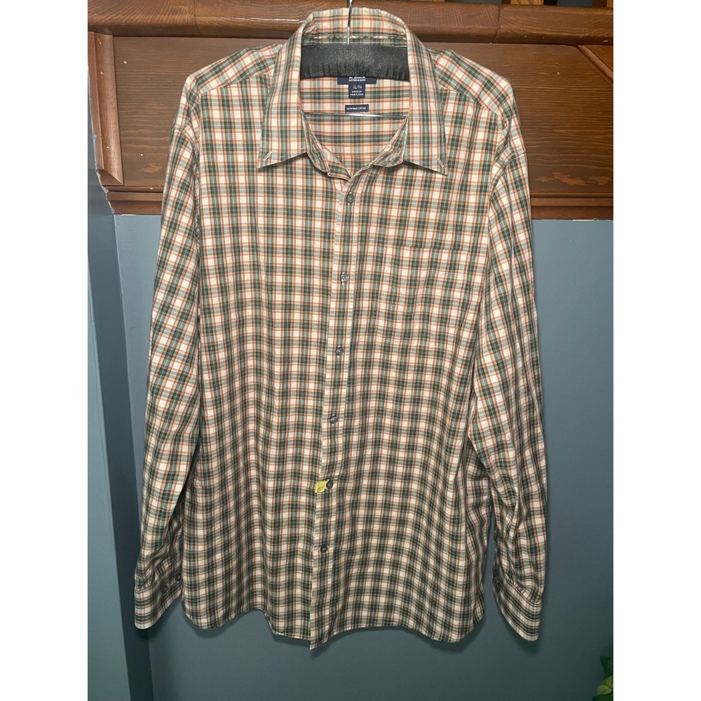 Cutter & Buck Mens XL Egyptian Cotton Plaid Button Down Shirt Green Orange Multi